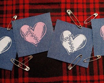 LIMITED! Frankenstein style Playing Cards Heart Symbols Halloween Horror Sew-on Patches (Blue denim version)