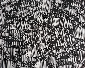 Original Barcodes Screen printed Cyber Punk Fabric Scraps Pieces (Silver version)