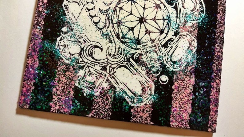 Pastel Goth Swan /& Diamonds Screen print Canvas Art with Glitter Kawaii