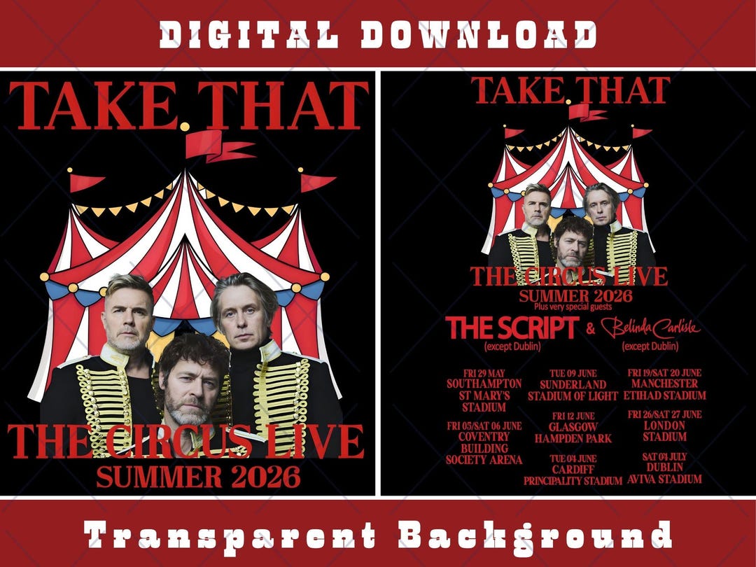 Take That the Circus Live Summer Tour 2026 PNG: Fan Merch Graphic