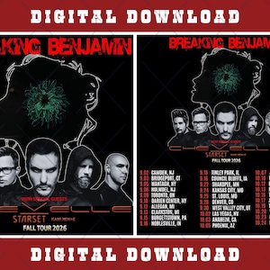 May include: Digital download concert poster featuring Breaking Benjamin and Chevelle. The black poster has a red banner with the band names and tour dates. The poster includes a silhouette of a woman's face and the band members' faces.