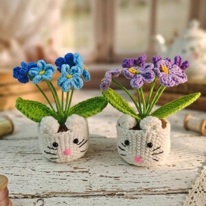 Handmade Crochet Cat Planter with Flowers | Amigurumi Kitty Pot | Spring Home Decor | Gift for Cat Lovers