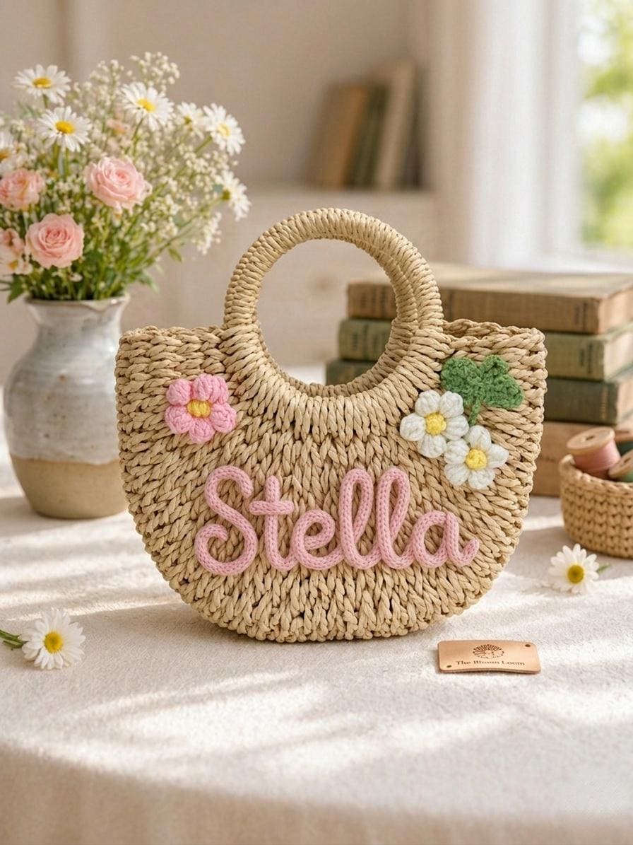 Floral Embroidered Straw Bag - Etsy display picture 3