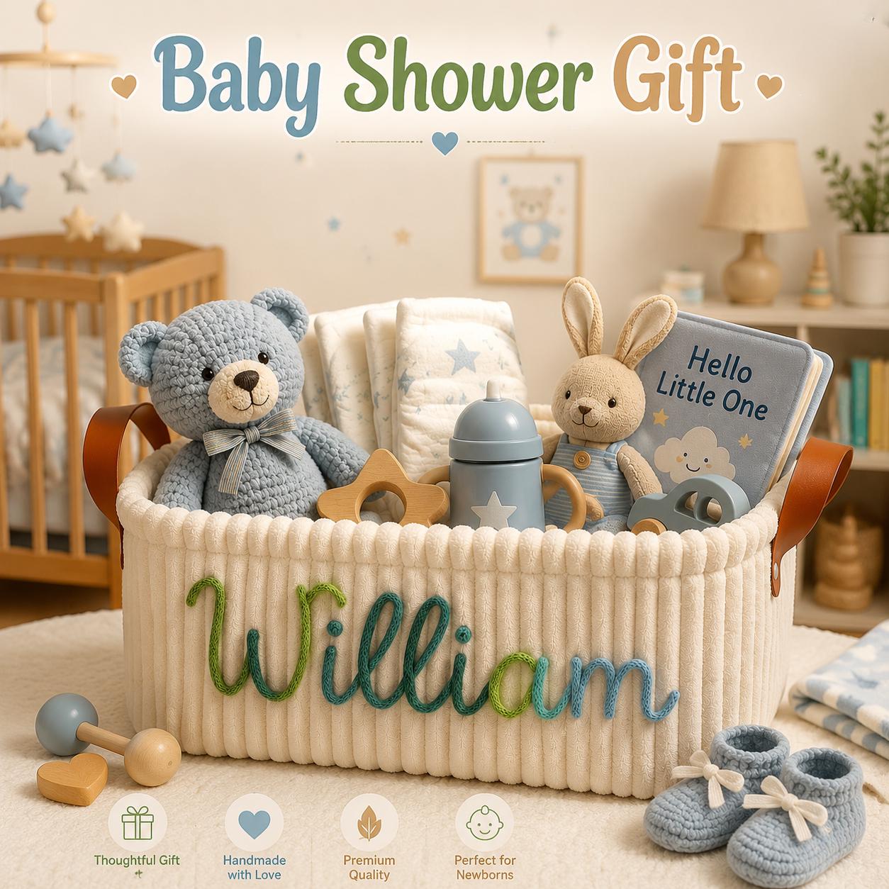 Personalized Baby Shower Gift Basket, Custom Newborn Gift Set with…