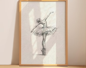 Ballerina Sketch Print, Hand-Drawn Dancer Art for Digital Download