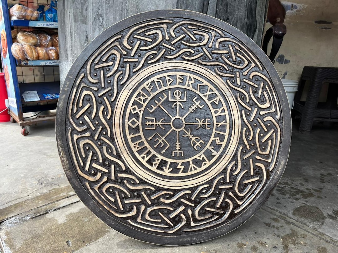 Runic Helm Handmade Viking Shield: Runic Helm of Awe, Celtic Knot Wood Wall Art ...