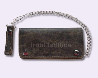 Vintage Brown Leather Biker Wallet with Chain – Rustic Trucker Motorcycle Rider Wallet