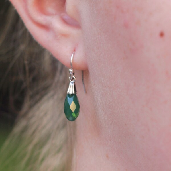 Green Swarovski Crystal Earrings - Crystal Dangle Earrings - Green Silver Earrings - Jade Green Earrings - Crystal Green Earrings