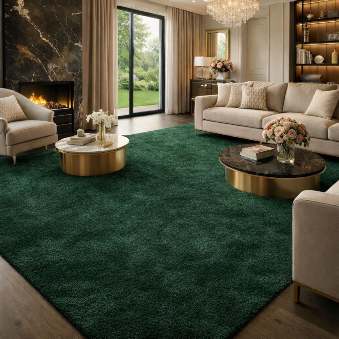 Emerald Green Area Rug Dark Forest Green Hand Tufted Wool Rug Plain ...