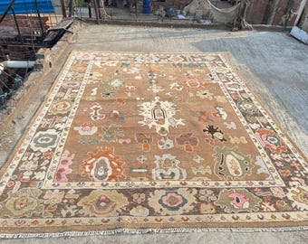 Tapete Oushak feito à mão – Tapete vintage de lã, estilo turco, tapete boho artesanal, tapete marrom neutro para sala de estar, 2,44 x 3,25 m (8 x 10 pés), 2,74 x 3,66 m (9 x 12 pés), 3,05 x 4,27 m (10 x 14 pés).