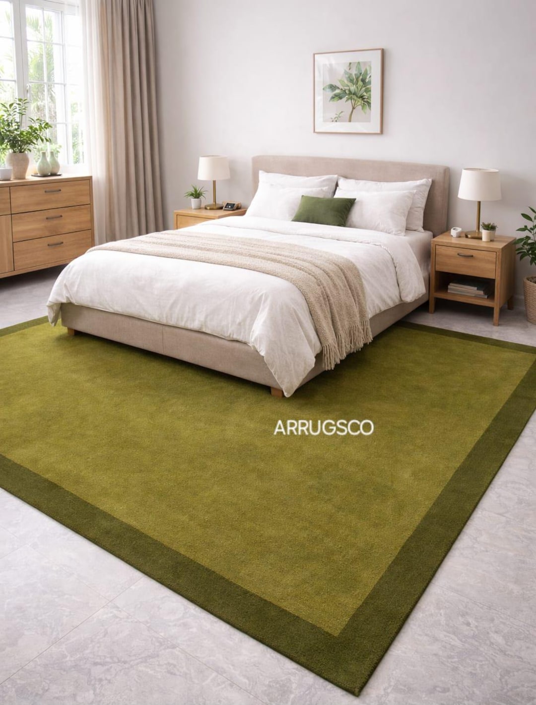 Modern Olive Green Large Area Rug for Living Room – Soft Plush Carpet ...