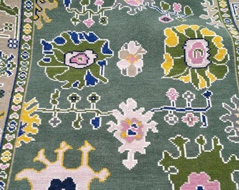 Tapete Oushak verde feito à mão, tapete turco vintage de lã, tapete oriental artesanal, tapete boho para decoração de casa, 2,4 x 3 m, 2,7 x 3,7 m, 3 x 4,3 m, 3,7 x 4,6 m.