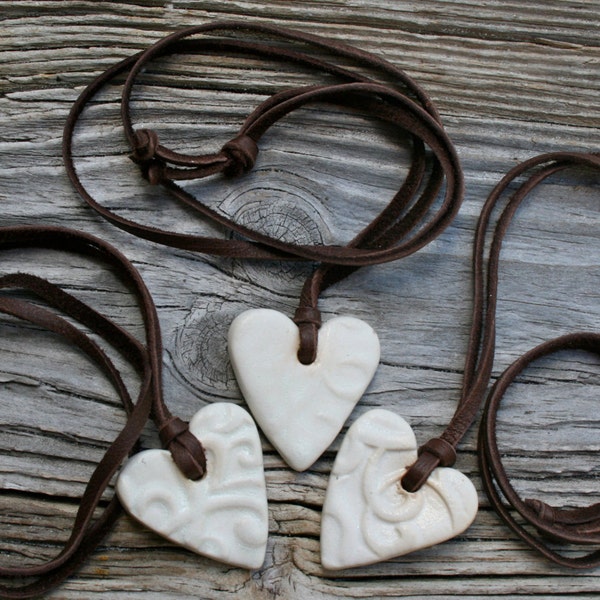 heart pendant, ceramic jewelry, heart necklace, white heart, pottery pendant, love heart, Mother's day gift, jewelry, porcelain pendant