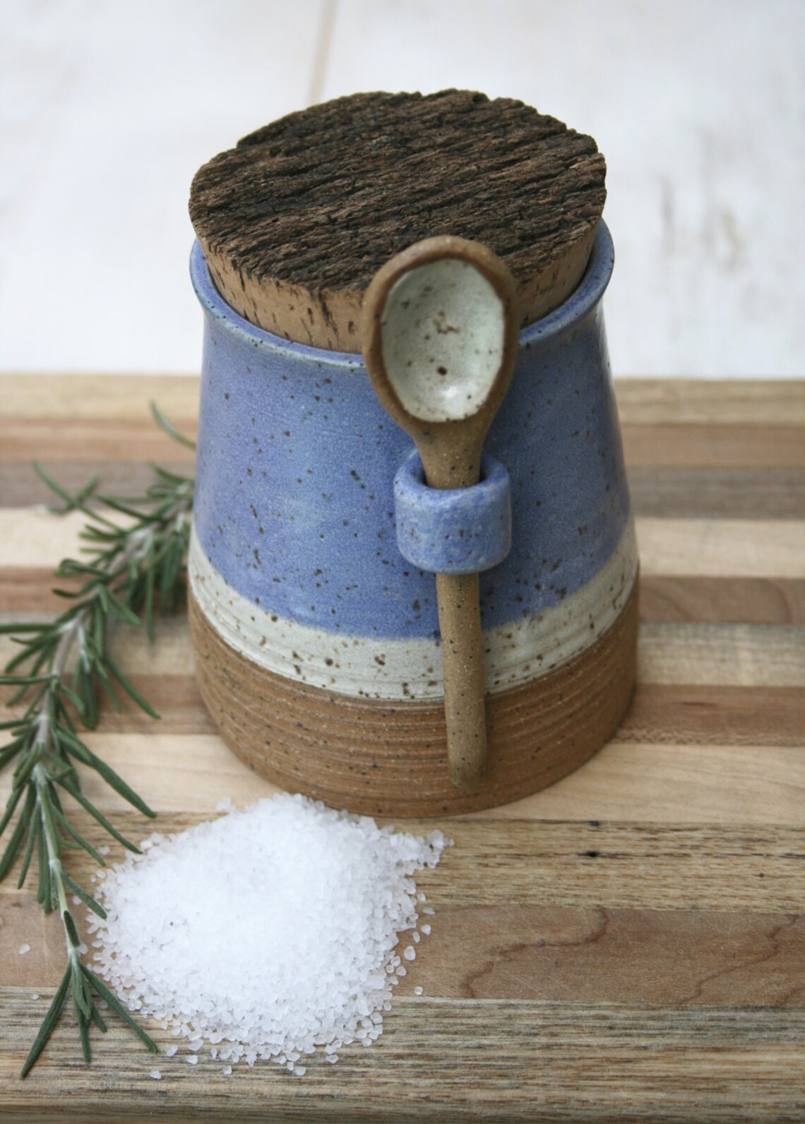 Salt jar with spoon spice jar kitchen canister stoneware Etsy