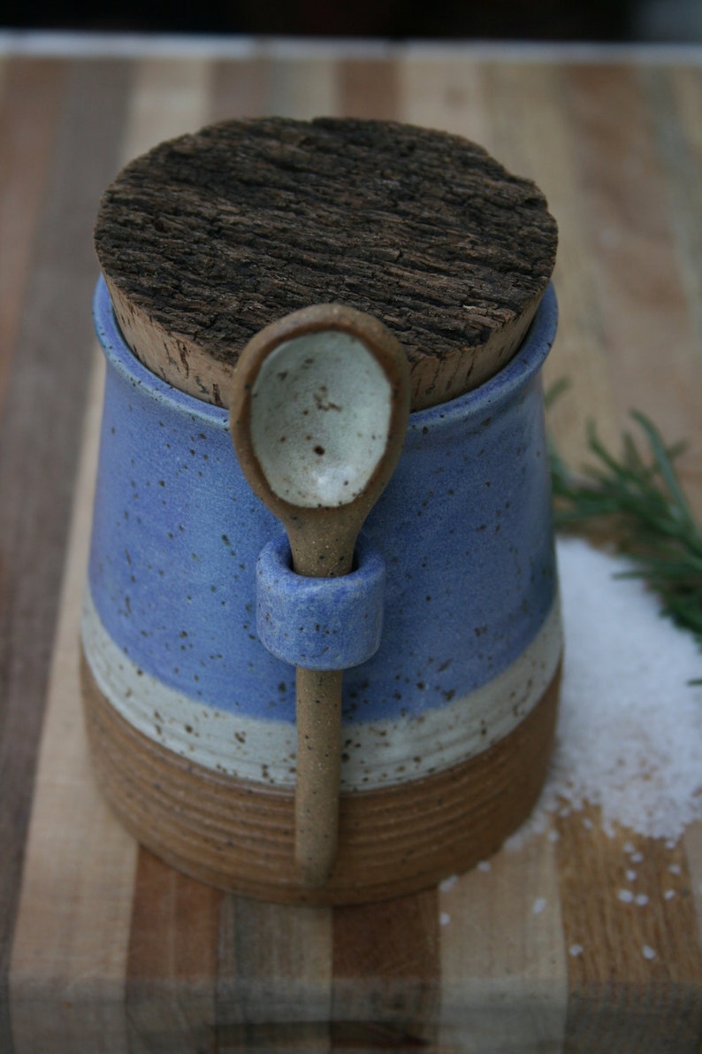 Salt jar with spoon spice jar kitchen canister stoneware Etsy