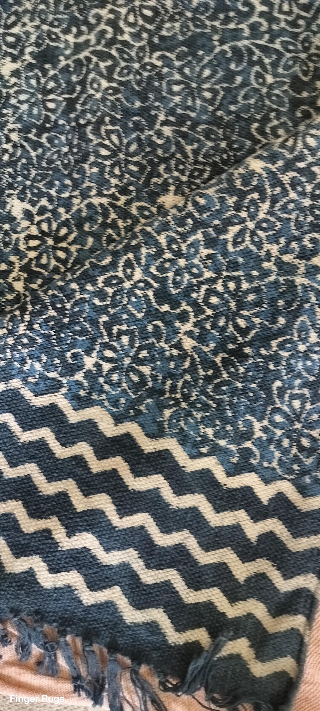 Dabu Rug Indigo Dabu Hand Block Printed Cotton Flatweave Kilim Rug - Etsy