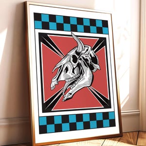 Skull Skate Art Print , Printable Skateboard Poster, Cow Skull Illustration, Skate Style Wall Art, Graphic Skate Print, Digital Download