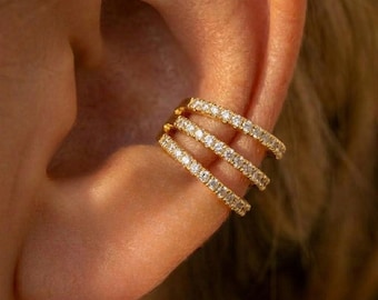 18K Vergoldete Sterlingsilber Mehrreihige Ohrmanschette, Kein Piercing (Einzeln oder Paar)