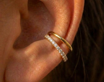 Brazalete minimalista de plata de ley con circonitas cúbicas sin perforaciones (oro/plata)