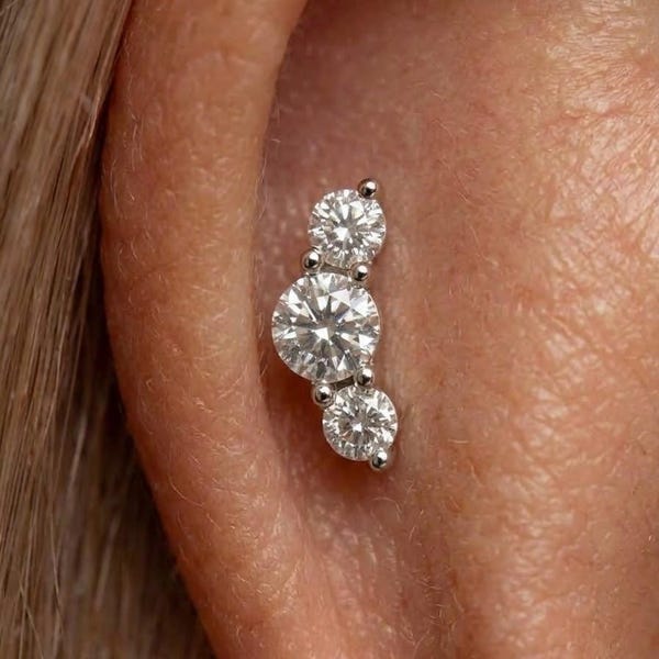 Moissanite Cluster Cartilage Stud 925 Sterling Silver Helix Tragus Flat Back Minimalist Earring