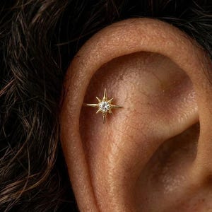 Gold Star Cartilage Earring CZ Stud Helix Piercing Flat Back Dainty Minimalist Jewelry