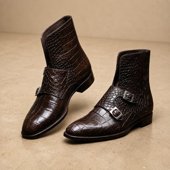 Handmade Alligator Leather Boots, Ankle High Boots, Bespoke Shoes, Goodyear Welted