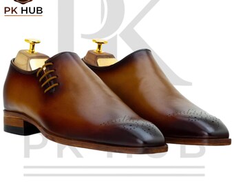 Handmade Brogue Oxford Dress Shoes Men, Cap-Toe Lace-Up Formal Wedding Footwear, Goodyear Welt Gift