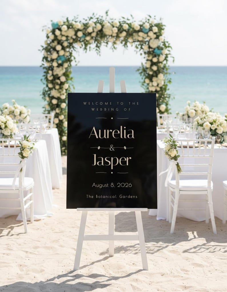 Minimalist Wedding Welcome Sign, Beach Wedding Welcome Board, Elegant ...