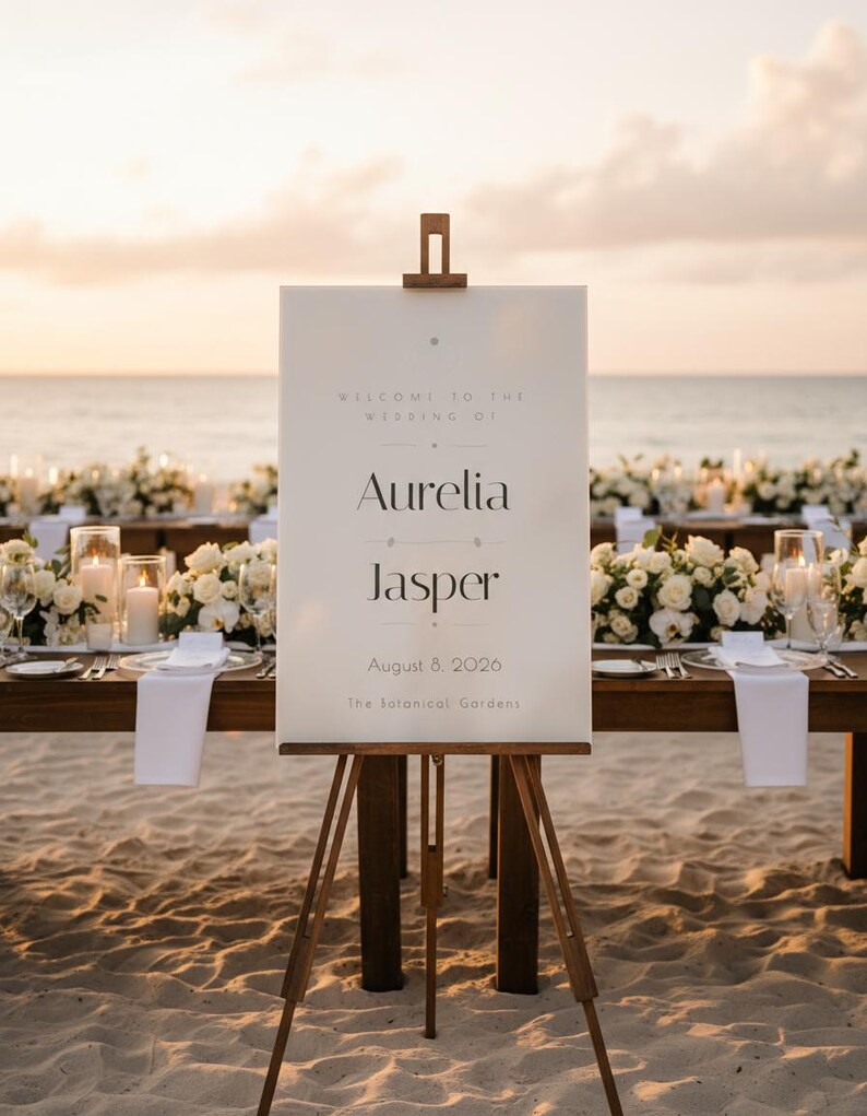 Minimalist Wedding Welcome Sign, Beach Wedding Welcome Board, Elegant ...