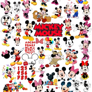 Mickey Minnie Mouse PNG SVG Bundle High Resolution Clipart Kids Birthday DIY Sublimation Tshirt Print On Demand Cricut Cut File Sticker Wall Art Mickey Mouse Logo Alphabet Numbers Font Bow Polka Dot Red Pink Black White Characters Multiple Poses Holiday Christmas Valentine Disney Characters Transparent PNG Instant Download Waterslide Tumbler Wrap Iron On Transfer Heat Press Vinyl Decal Kids Shirt Design Planner Sticker Journal Card Making Scrapbooking Craft Nursery Printable Digital Download