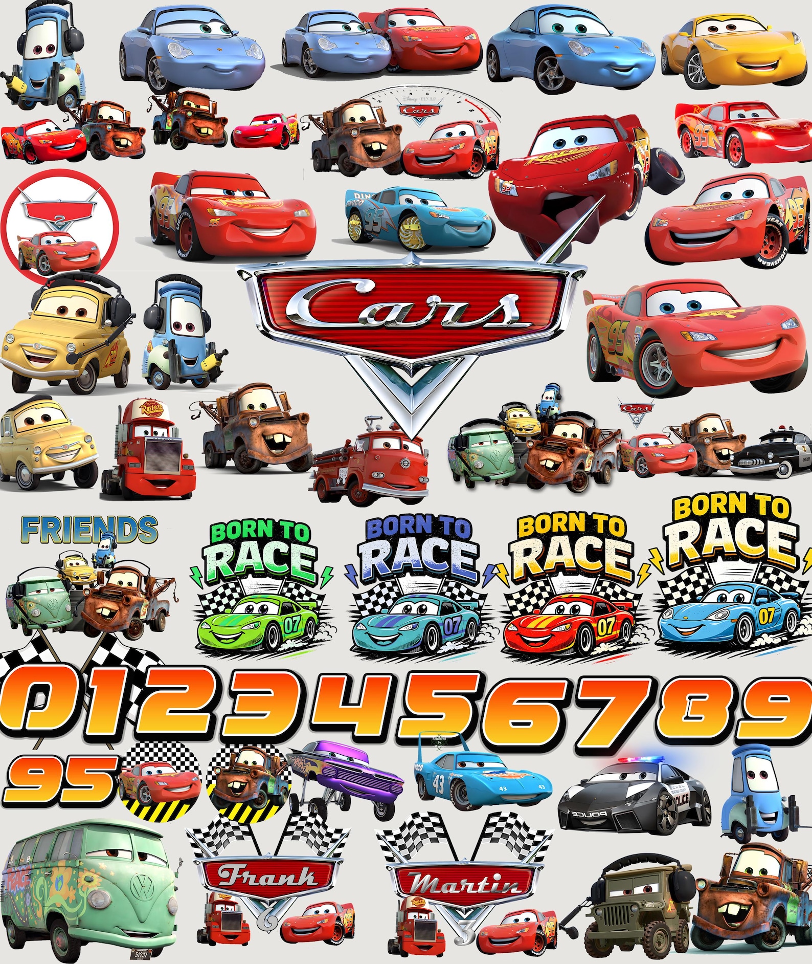 Cars PNG SVG JPG Cliparts Bundle, Lightning Mcqueen Tow Mater Sally ...
