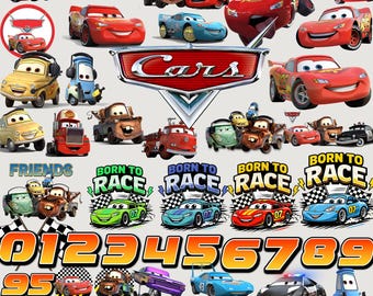 Cars PNG SVG JPG Cliparts Bundle, Lightning McQueen Tow Mater Sally, Cars Numbers png, Cars Characters Png Cartoon, Shirt, Cake Topper,