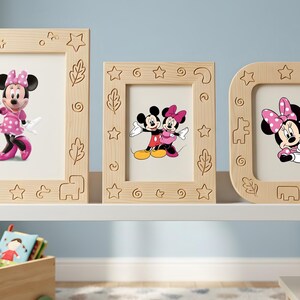 Mickey Minnie Mouse PNG SVG Bundle Wall Art Frames High Resolution Clipart Kids Birthday DIY Sublimation Print On Demand Cricut Cut File Sticker Three Wooden Carved Photo Frames Nursery Kids Bedroom Shelf Decor Pink Minnie Mouse Mickey Minnie Together Polka Dot Bow Disney Characters Blue Cloud Wall Baby Room Toys Crayons Stuffed Animals Transparent PNG Instant Download Waterslide Tumbler Wrap Iron On Transfer Heat Press Vinyl Decal Kids Shirt Design Planner Sticker Journal Card Making.