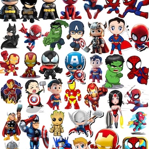 Chibi Superhero SVG JPG PNG Bundle, Cute Hero Clipart, Kids Shirt Design, Circuit Cut File, Sticker Sublimation, Diy Print, Batman Spiderman