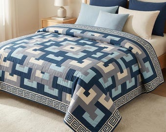Geometriskt FPP-lapptäckemönster | Mall för quiltblock med papperslappverk | Modernt quiltmönster i PDF-format