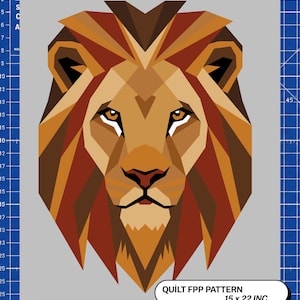 Geometric Lion FPP Patchwork Pattern | Foundation Paper Piecing Quilt Block Template | Modern Quilt PDF Pattern