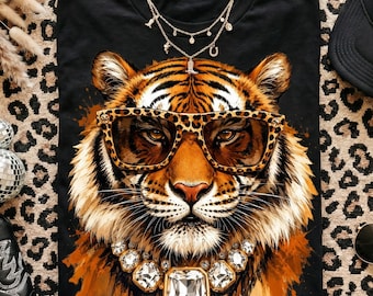 Tigre glamuroso PNG / Tigre preppy PNG / Diseño brillante / Diseños cotidianos / Boujee PNG / Estampado de leopardo PNG / Gráfico de tigre / Gráfico de estampado animal