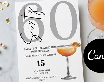Plantilla digital de invitación para el 60 cumpleaños / Tarjeta de invitación para cumpleaños de 20, 30, 35, 40, 50 y 60 años / Descarga instantánea