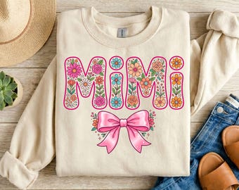 Diseño de sublimación PNG de Mimi, camiseta PNG de Mimi con lazo floral coqueto, regalo para el Día de la Madre para Mimi, descarga digital