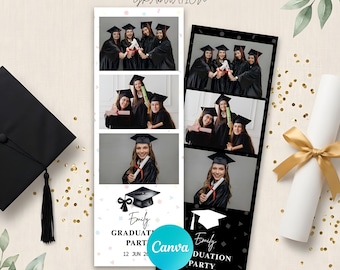 Plantilla para fotomatón de graduación / Diseño de marco para tiras de fotos digitales para fiesta de graduación / Descarga instantánea imprimible en Canva