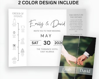 Invitación de boda plegable tipo gatefold / Invitación plegable moderna editable en Canva / Plantilla de invitación de boda tríptico / PDF imprimible / Descarga instantánea