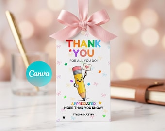 Etiqueta imprimible de agradecimiento para profesores / Lápiz: Gracias por todo lo que haces / Etiqueta personalizada para profesores / Recuerdo para fiesta escolar / Descarga instantánea