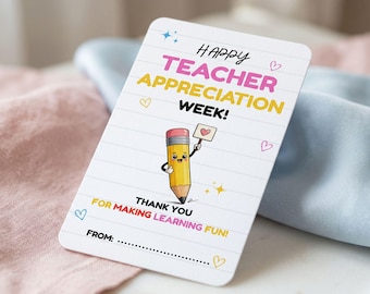 Etiqueta imprimible de agradecimiento para profesores con diseño de lápiz / Etiquetas de regalo de agradecimiento editables para la Semana de Agradecimiento a los Profesores / Plantilla de Canva / Descarga digital