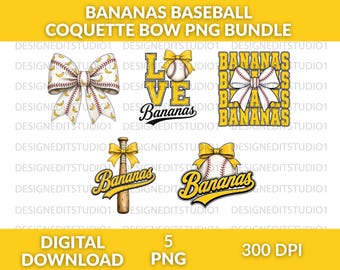 Paquete PNG de lazo de béisbol con diseño de plátanos, ¡Vamos plátanos!, descarga digital