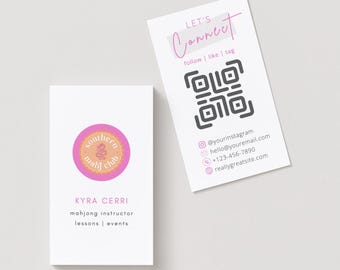 Mahjong Business Card Template with QR Code
