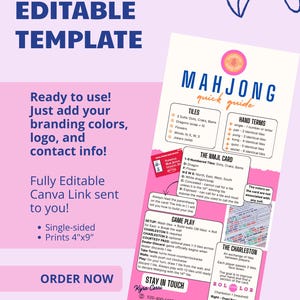 Mahjong Rack Card | Quick Guide | Marketing Card