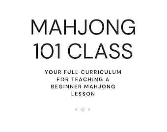 May include: A white document with black text reading SOUTHERN MAHJ CLUB, MAHJONG 101 CLASS, YOUR FULL CURRICULUM FOR TEACHING A BEGINNER MAHJONG LESSON, and three small diamond shapes. A solid pink horizontal bar is at the bottom with white text.