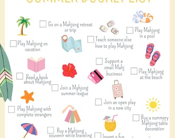 Mahjong Summer Bucket List — Editable Canva Template | American Mahjong | Mahjong Gift | Mahjong Player Gift | Summer Activities