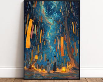 Japanese Tanabata Print - Star Festival Wish Poster - Tanabata Wall Art - Japan Star Festival Decor - Japanese Wish Art Print