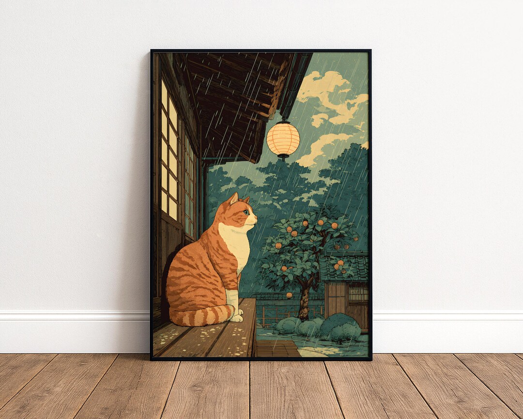 Japanese Cat Print - Vintage Woodblock Cat Poster - Japan Cat Wall Art ...